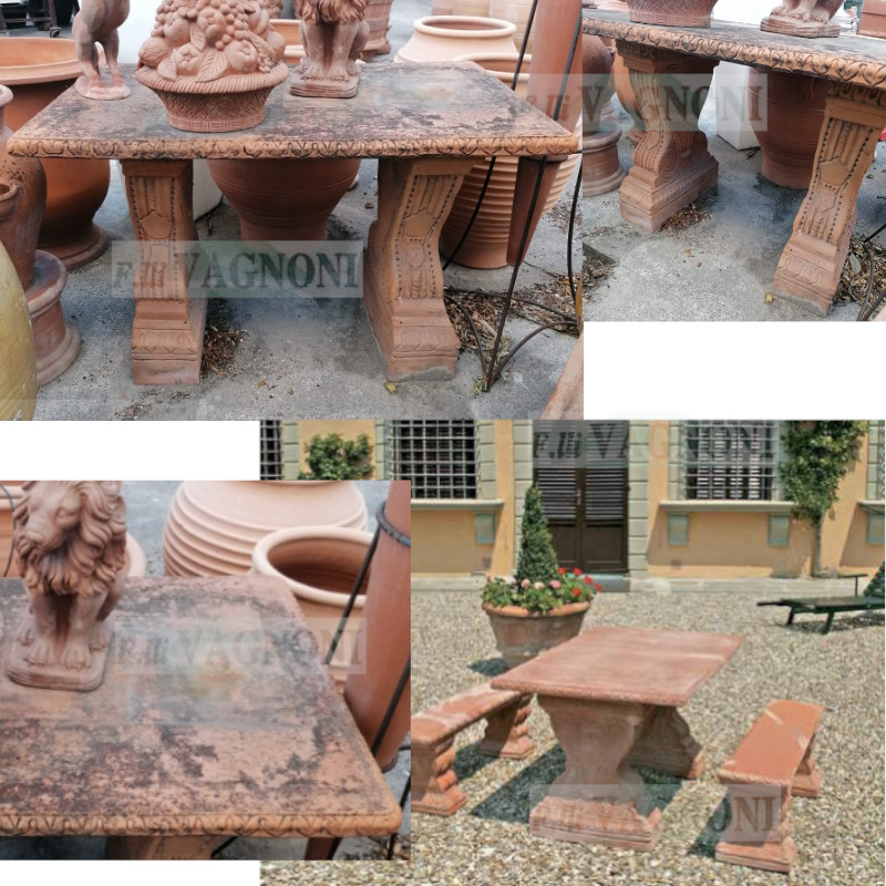 TAVOLO IN TERRACOTTA TOSCANA CON GAMBE DECORATE CM. 125X85